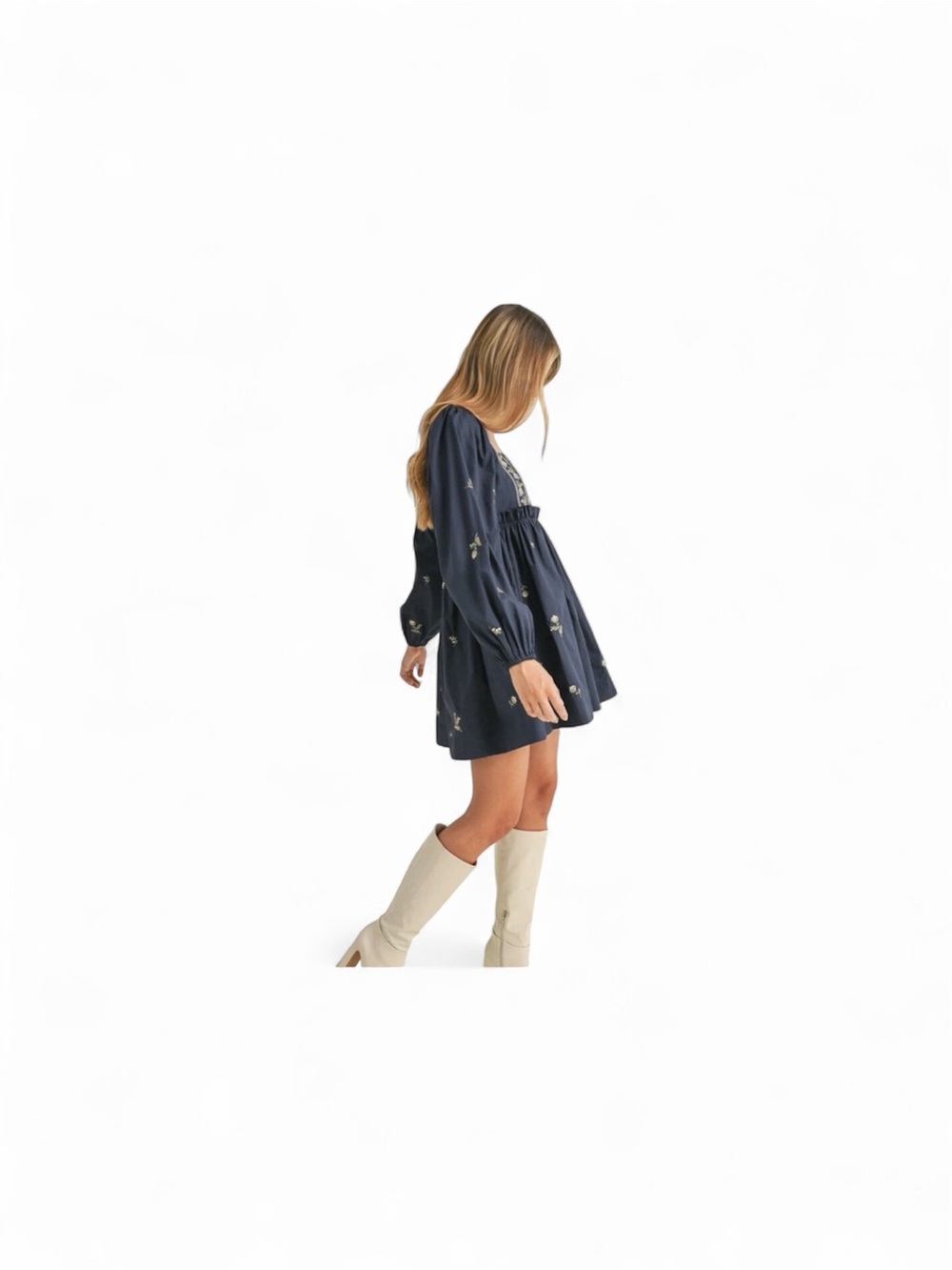MABLE Navy Floral-Embroidered Square-Neck Mini Dress - Picture 2 of 9